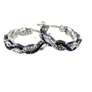 Genuine Crystal Dark Blue & Clear Pierced Earrings